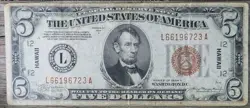 1934-A WW2 $5 HAWAII FEDERAL RESERVE NOTE - JULIAN/MORGENTHAU