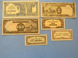 WW 2 LOT OF 6 PHILIPINES PAPER CURRENCY NOTES JAPANESE OCCUPATION WWII 1941-43 A
