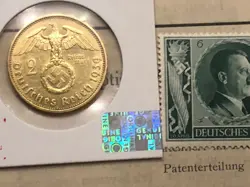 WWII NAZI GERMAN 2 MARK ORIGINAL LAST WW2 2 REICHSMARK COIN 24 CARAT GOLD PLATED