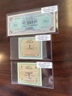 ITALY SERIES 1943 - MILITARY PAYMENT - 2- 1, 100 LIRE  - WWII WW2 MPC
