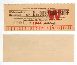BERLIN WEHRMACHT GUTSCHEIN FüR 2 KG DIESEL  DISELKRAFTSTOFF  1944 WW2  (335-2KG