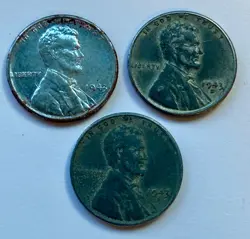 3 COIN SET 1943 PDS STEEL WAR PENNY ORIGINAL WW2 WWII ANTIQUE