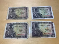 LOT 4X SPAIN 1 PESETA 1943 KING FERNANDO EL CATóLICO WWII WW2 (GTOVG)