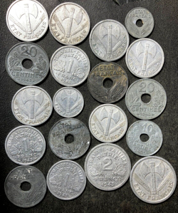 OLD VICHY FRANCE COIN LOT - 19 HISTORIC WW2 ERA OCCUPATION COINS - LOT #S4