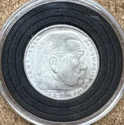 GERMANY 5 REICHSMARK 1936 HINDENBURG SILVER COIN THIRD REICH GENUINE WW2 MARK