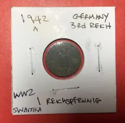 1942A GERMANY THIRD REICH SWASTIKA WORLD WAR 2! 1 PFENNIG! SWASTIKA! OLD COIN!