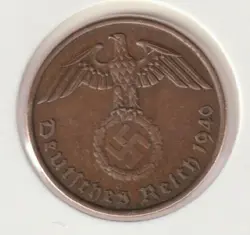 RARE WWII COPPER GERMAN WAR 1940-A WW2 GERMANY 2 REICHSPFENNIG COLLECTION COIN