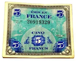 1944 WW2 FRANCE 5 FRANCS ALLIED OCCUPATION CURRENCY BANKNOTE