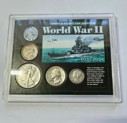 1941-1945  WW2 UNITED STATES SILVER COIN SET WITH STEEL CENT/HOLDER