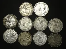 1937 / 1938 NAZI GERMANY SILVER 2 REICHS MARKS  3RD-REICH WW2 ... LOT 10 COINS