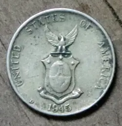 1945-D PHILIPPINES 10 CENTAVOS SILVER COIN WW2
