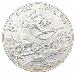 UNC  1993 WORLD WAR 2 WWII D-DAY SILVER - US COMMEMORATIVE 90% SILVER DOLLAR