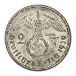 2 MARK 1939-B GERMANY THIRD REICH SILVER COIN HINDENBURG CUNC
