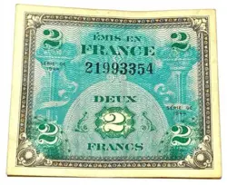 1944 WW2 FRANCE 2 FRANCS ALLIED OCCUPATION CURRENCY BANKNOTE