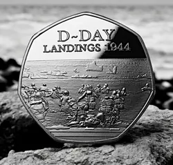 D-DAY LANDINGS 1944 SILVER COMMEMORATIVE COIN. OVERLORD, NORMANDY, WW2, ALLIED