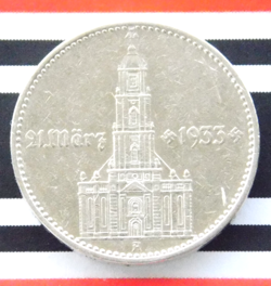GERMAN 2 REICHSMARK 1934 A POTSDAM CHURCH SWASTIKA DATE SILVER COIN 3RD WW2 MARK