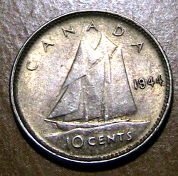1944 CANADA 10 CENTS AU /UNC LUSTROUS ORIGINAL WW2 GEORGE VI SILVER DIME COIN