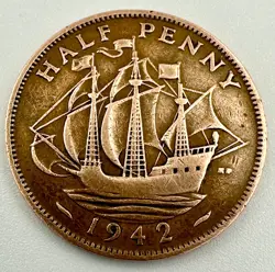 1942 GREAT BRITAIN COIN HALF PENNY KING GEORGE VI 1/2 CENT BRITISH HISTORY WW2