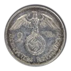 2 MARK 1939-A GERMANY THIRD REICH SILVER COIN HINDENBURG GREAT CONDITION