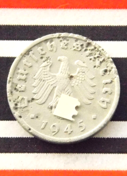 GERMAN COIN 1945 A 1 REICHSPFENNIG ZINC SWASTIKA 3RD REICH WW2  RARE PFENNIG RPF