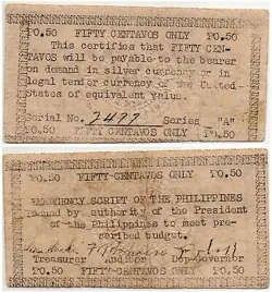 PHILIPPINE S123 ND APAYAO 50 CENTAVOS EMERGENCY SCRIPT WW2 MONEY NOTE DRY SEAL