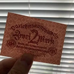 1922 GERMAN 2 MARK BANKNOTE, GERMANY CURRENCY ERA BETWEEN WWI WWII WW1 WW2