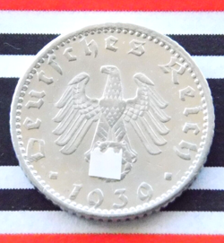 GERMAN COIN 50 REICHSPFENNIG 1939 A ALU SWASTIKA THIRD REICH WW2  RARE  PFENNIG