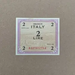 WW2 ITALIAN 2 LIRE CURRENCY 1944 ALLIED OCCUPATION ITALY BANKNOTE WWII MONEY