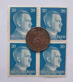 THIRD REICH WORLD WAR 2 GERMANY COIN AND STAMP SET,  HITLER GERMAN MILITARIA