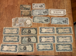 LOT VINTAGE MONEY NOTE JAPAN WW2 WWII 50 SEN YEN 100 FRANCS 50 CENTAVOS 10 PESOS