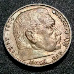 1936-F 5 REICHSMARK *BEAUTIFUL TONE* AUTHENTIC WW2 5 MARK 90% (.900) SILVER COIN
