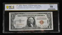 1935A $1 HAWAII WW2 EMERGENCY ISSUE SILVER CERTIFICATE FR#2300 PCGS CHOICE AU 58