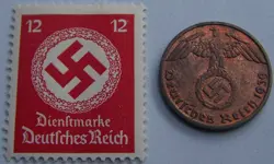 AUTHENTIC GERMAN OFFICIAL STAMP WORLD WAR 2 AND ANTIQUE COIN HIGHER GRADE