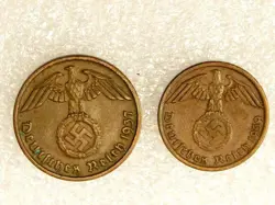 GERMANY THIRD REICH 2X COINS SET 1 & 2 REICHSPFENNIG 1936-1939 WW2 ERA