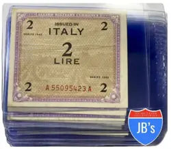1943 WW2 ALLIED MILITARY CURRENCY ITALY 2 LIRE WORLD WAR II AMC *JB'S COINS*