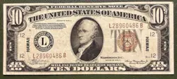 $10 1934 A HAWAII WW2 EMERGENCY NOTE - VF / XF
