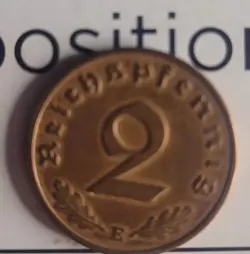 2 REICHSPFENNIG PENNY ~ WW2 GERMANY,  BRONZE CIRCULATED COIN  A13