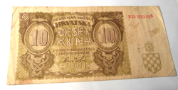 CROATIA 10 KUNA 1941, WW2, BANKNOTE SCARCE ISSUE.
