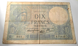 FRENCH 10 FRANCS BANKNOTE WW2, YEAR 1939