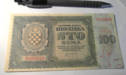 CROATIA 100 KUNA 1941 BANKNOTE, WW2, CRISP NR UNC