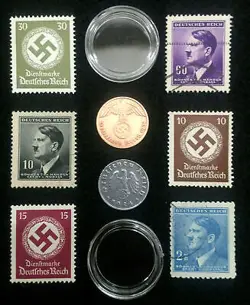 RARE WW2 GERMAN COINS & STAMPS SET OF HISTORICAL ARTIFACTS COLLECTORS SET
