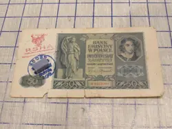 POLAND 1941 50 ZLOTYCH WITH POST WW2 REENACTMENT  STAMP.