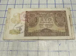 100 ZLOTYS 1940 KRAKOW WITH POST WW2 REENACTMENT  STAMP.