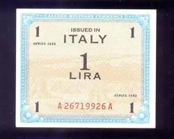 ITALY WW2  ALLIED MILITARY CURRENCY 1 LIRE 1943 PM10B  UNC