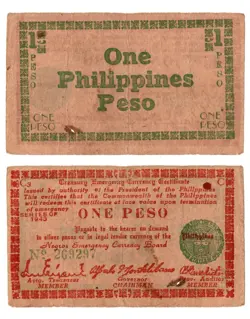 1941 PHILIPPINES GUERRILLA WW2 PAPER MONEY 1 PESO BANK NOTE : NEGROS OCCIDENTAL