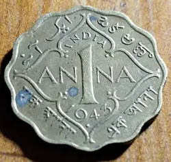 KING GEORGE VL EMPEROR OF INDIA 1 ANNA 1943 WW2