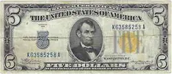 1934-A $5 SMALL SILVER CERTIFICATE, EMERGENCY ISSUE WW2 NORTH AFRICA, CIRCULATED
