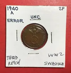 1940A GERMANY THIRD REICH SWASTIKA WORLD WAR 2! 2 PFENNIG! SWASTIKA! OLD COIN!