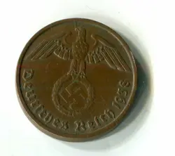 AUTHENTIC RARE ANTIQUE GERMAN 2PF COIN WITH BIG EAGLE WW2 - ARTIFACT