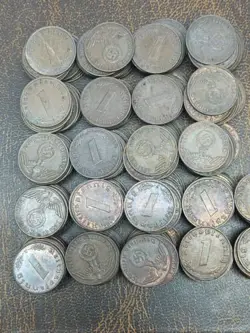 NAZI BRONZE THIRD REICH REICHSPFENNIGS LOT OF 10 COINS WW2 SWASTIKA 1937 1938...